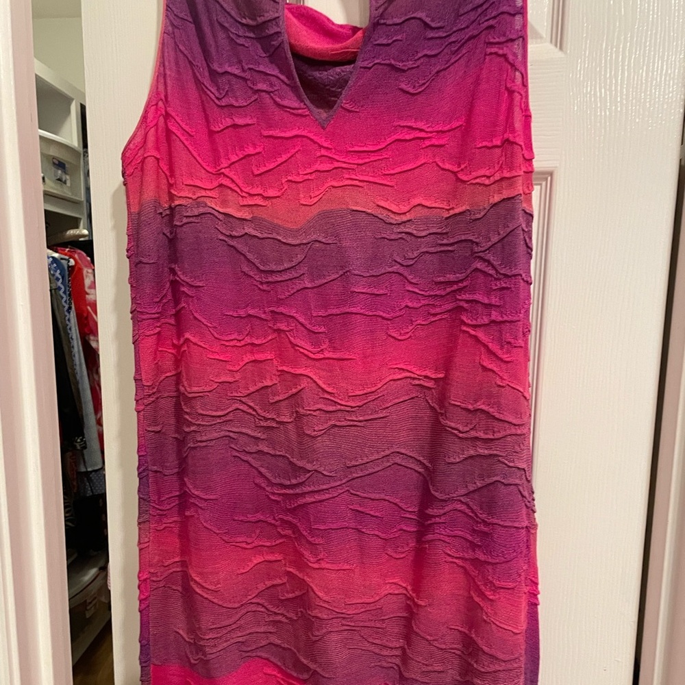 Nice stretch knit colorful dress with cowl neck/front keyhole/back